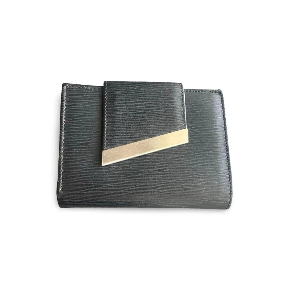 🧡RARE Vintage Noevir Japan Black Textured Leather Wallet Gold Accent Bar – Epi S
